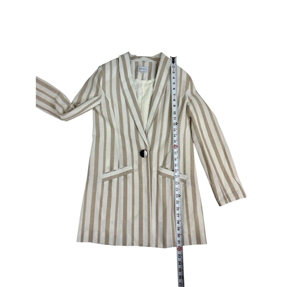 Chriselle x J.O.A. Striped Summer Boyfriend Blazer Tan White Longline Size S - Picture 9 of 10